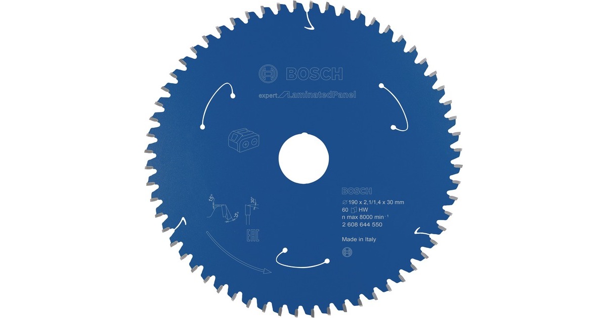 Bosch Kreissägeblatt Expert for Laminated Panel, Ø 190mm, 60Z(Bohrung 30mm, für Akku-Handkreissägen)