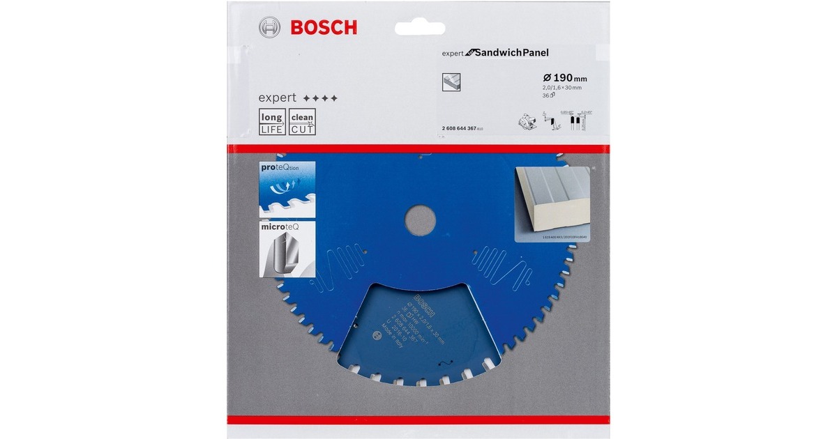Bosch Kreissägeblatt Expert for Sandwich Panel, Ø 190mm, 36Z(Bohrung 30mm, für Handkreissägen)