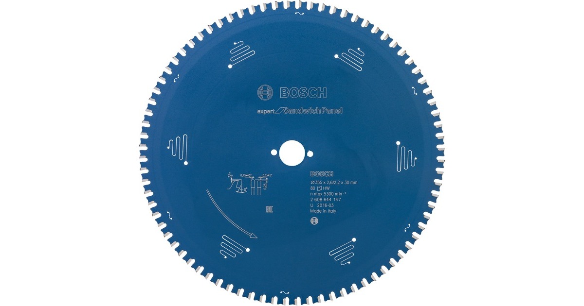 Bosch Kreissägeblatt Expert for Sandwich Panel, Ø 355mm, 80Z(Bohrung 30mm, für Handkreissägen)