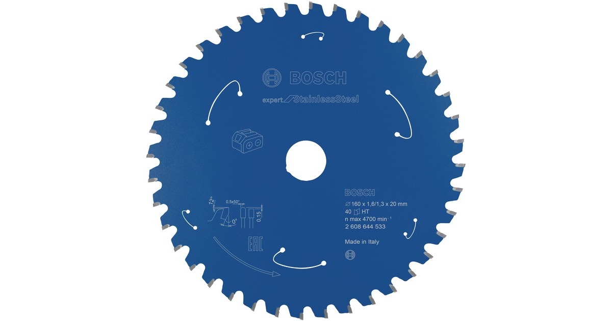 Bosch Kreissägeblatt Expert for Stainless Steel, Ø 160mm, 40Z(Bohrung 20mm, für Akku-Handkreissägen)