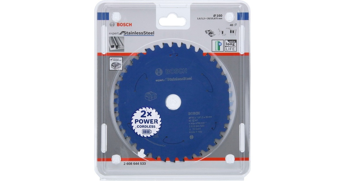 Bosch Kreissägeblatt Expert for Stainless Steel, Ø 160mm, 40Z(Bohrung 20mm, für Akku-Handkreissägen)