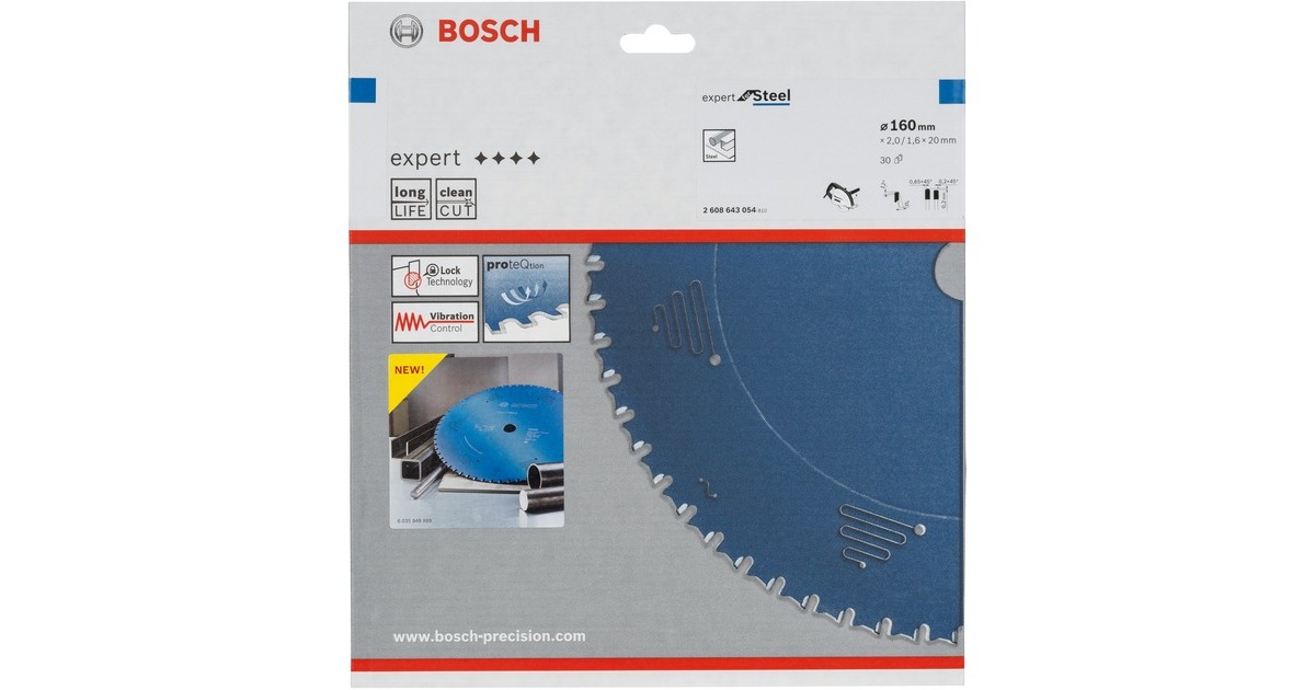 Bosch Kreissägeblatt Expert for Steel, Ø 160mm, 30Z(Bohrung 20mm, für Handkreissägen)