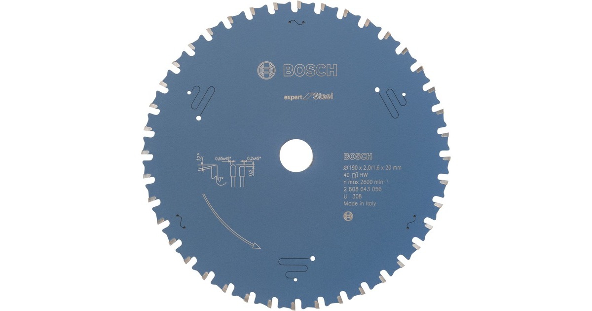 Bosch Kreissägeblatt Expert for Steel, Ø 190mm, 40Z(Bohrung 20mm, für Handkreissägen)