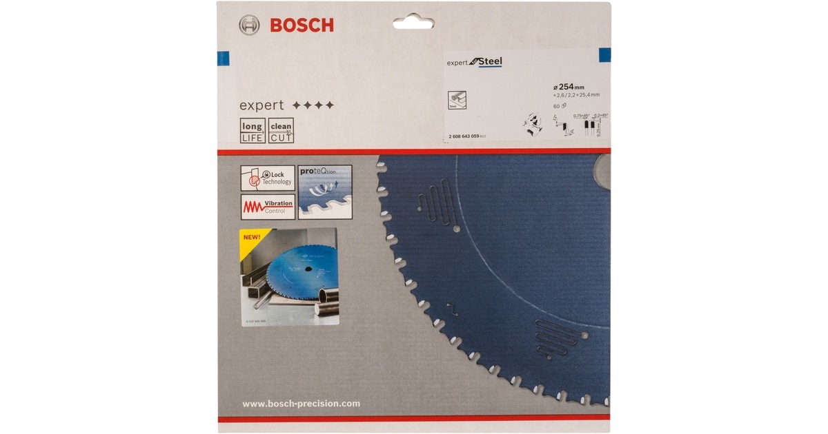 Bosch Kreissägeblatt Expert for Steel, Ø 254mm, 60Z(Bohrung 25,4mm, für Kapp- & Gehrungssägen)