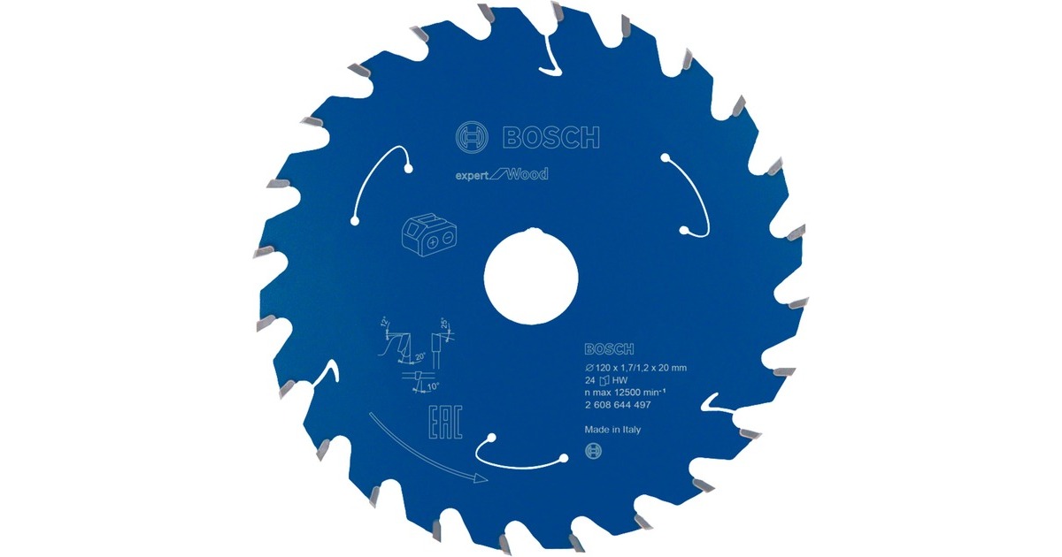 Bosch Kreissägeblatt Expert for Wood, Ø 120mm, 24Z(Bohrung 20mm, für Akku-Handkreissägen)