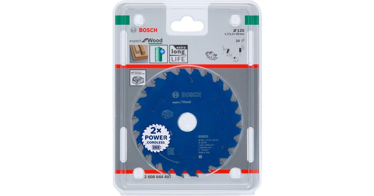 Bosch Kreissägeblatt Expert for Wood, Ø 120mm, 24Z(Bohrung 20mm, für Akku-Handkreissägen)