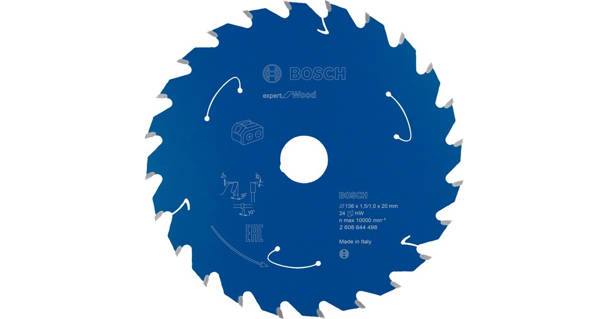 Bosch Kreissägeblatt Expert for Wood, Ø 136mm, 24Z(Bohrung 20mm, für Akku-Handkreissägen)