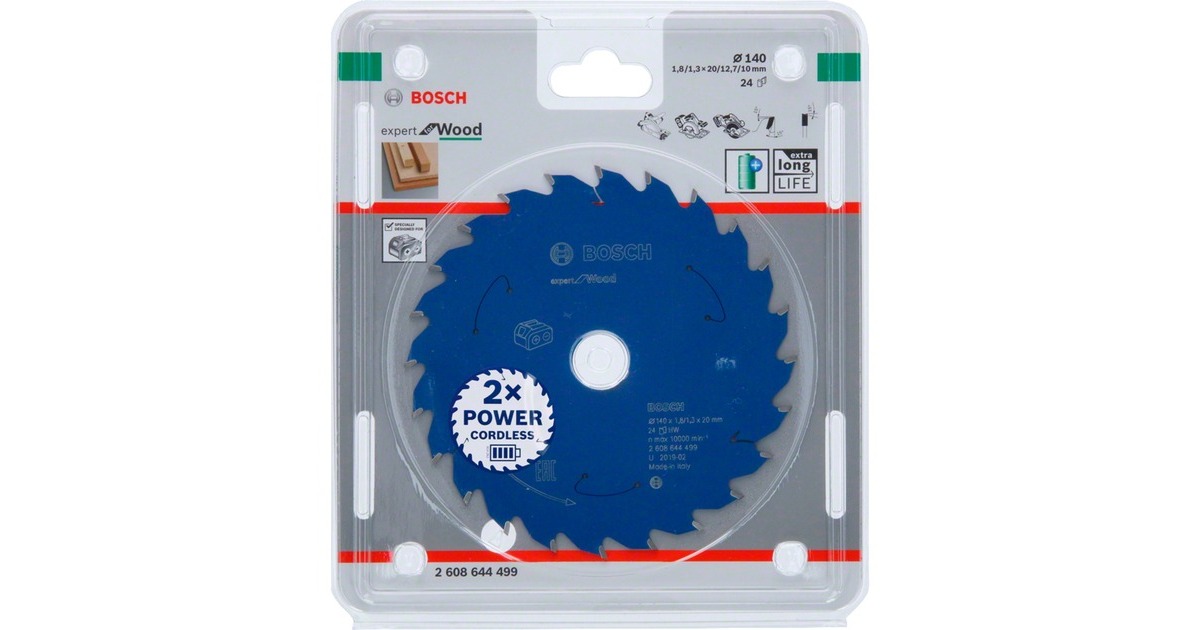 Bosch Kreissägeblatt Expert for Wood, Ø 140mm, 24Z(Bohrung 20mm, für Akku-Handkreissägen)