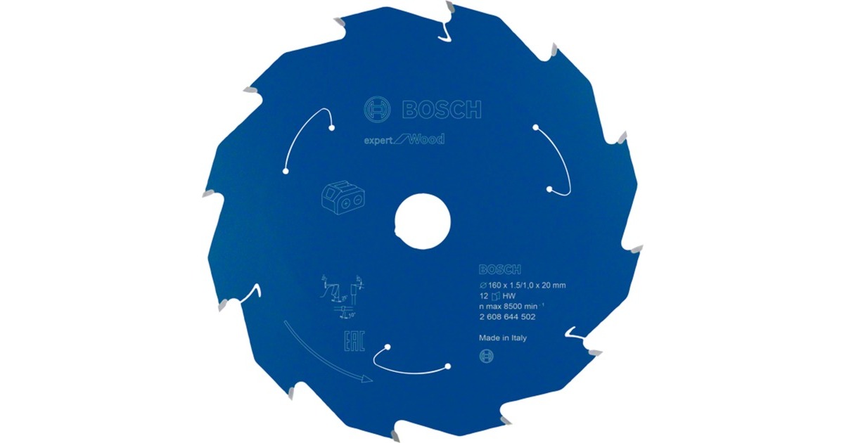 Bosch Kreissägeblatt Expert for Wood, Ø 160mm, 12Z(Bohrung 20mm, für Akku-Handkreissägen)