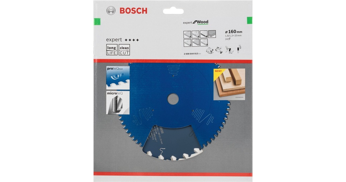 Bosch Kreissägeblatt Expert for Wood, Ø 160mm, 24Z(Bohrung 20mm, für Handkreissägen)