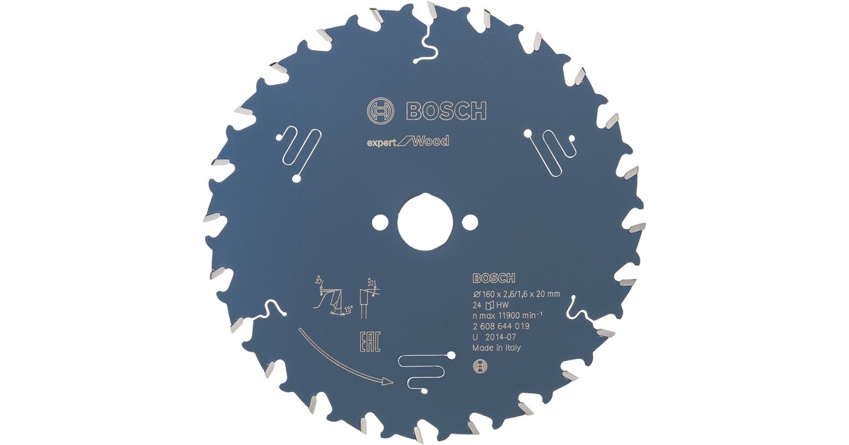 Bosch Kreissägeblatt Expert for Wood, Ø 160mm, 24Z(Bohrung 20mm, für Handkreissägen)