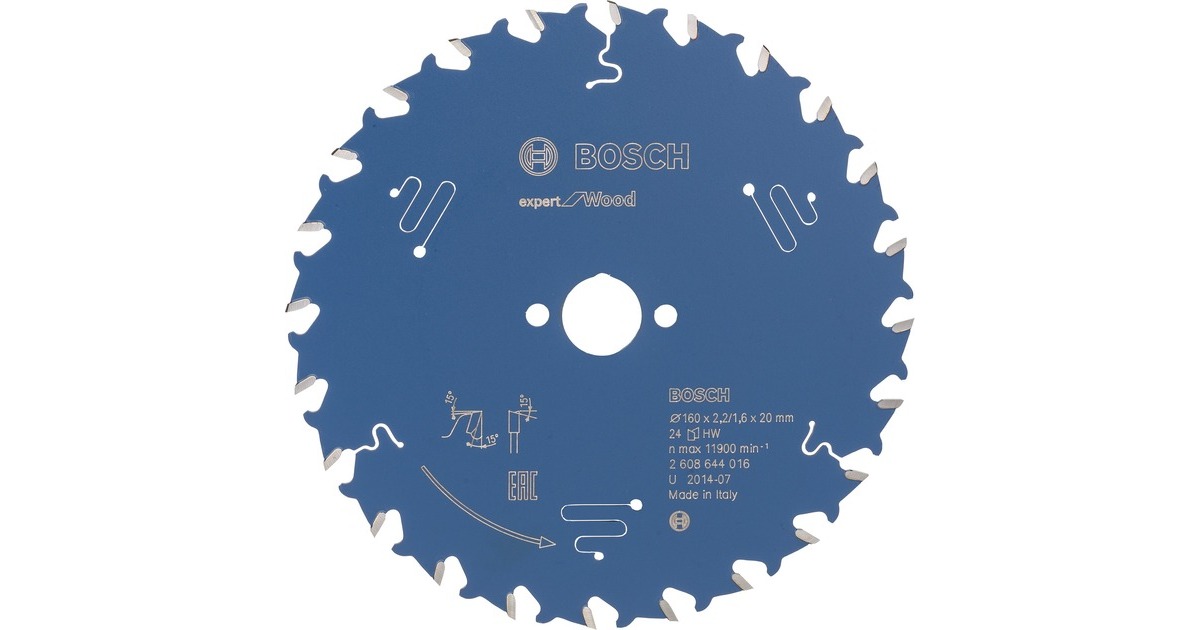Bosch Kreissägeblatt Expert for Wood, Ø 160mm, 24Z(Bohrung 20mm, für Handkreissägen)