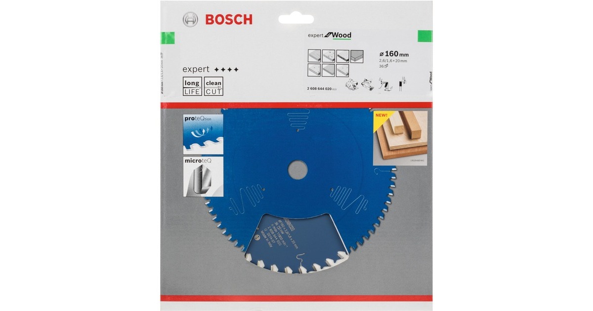 Bosch Kreissägeblatt Expert for Wood, Ø 160mm, 36Z(Bohrung 20mm, für Handkreissägen)
