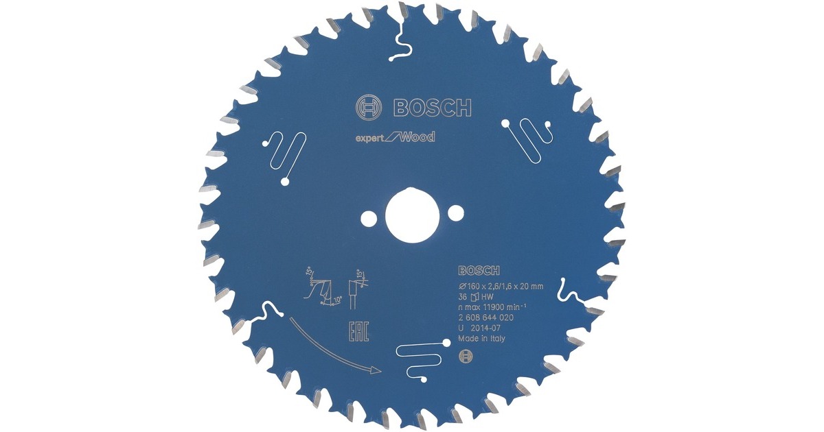 Bosch Kreissägeblatt Expert for Wood, Ø 160mm, 36Z(Bohrung 20mm, für Handkreissägen)