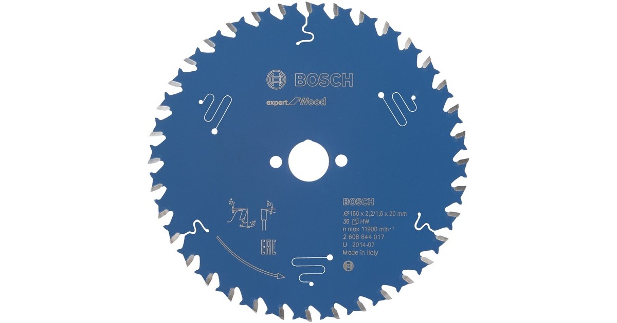 Bosch Kreissägeblatt Expert for Wood, Ø 160mm, 36Z(Bohrung 20mm, für Handkreissägen)