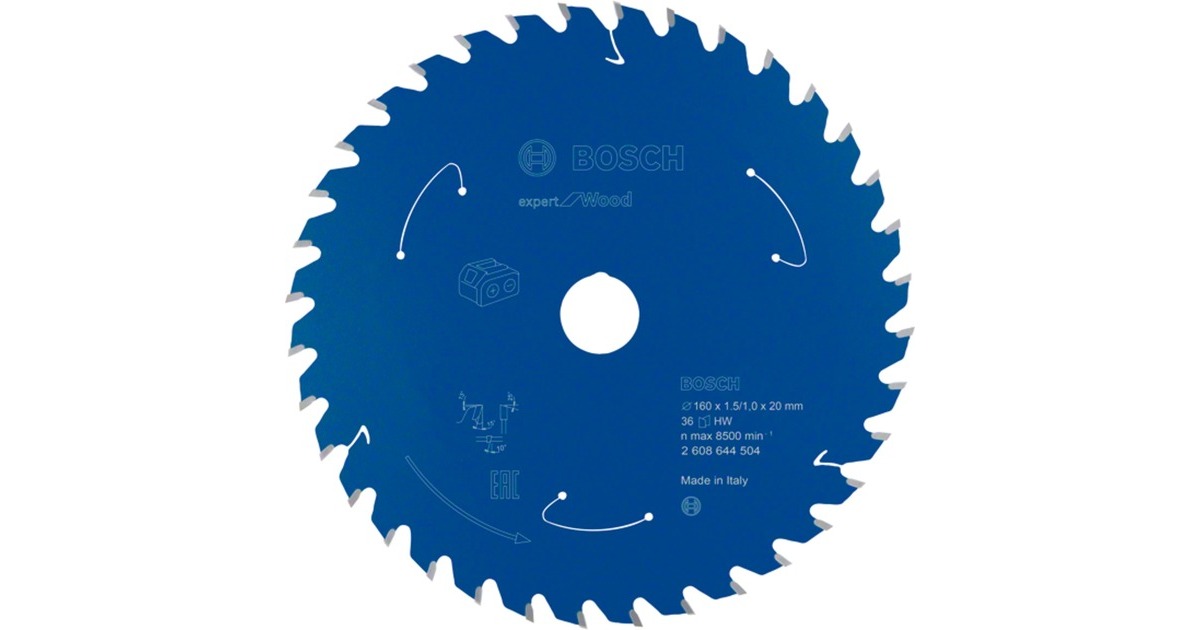 Bosch Kreissägeblatt Expert for Wood, Ø 160mm, 36Z(Bohrung 20mm, für Akku-Handkreissägen)