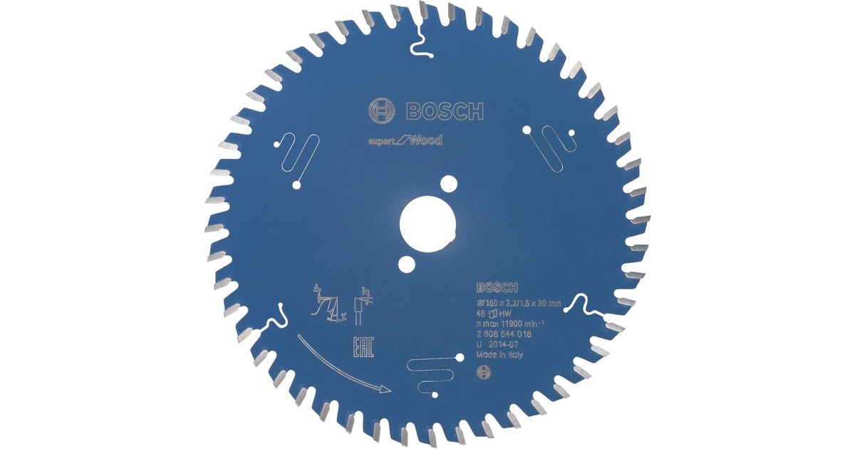 Bosch Kreissägeblatt Expert for Wood, Ø 160mm, 48Z(Bohrung 20mm, für Handkreissägen)