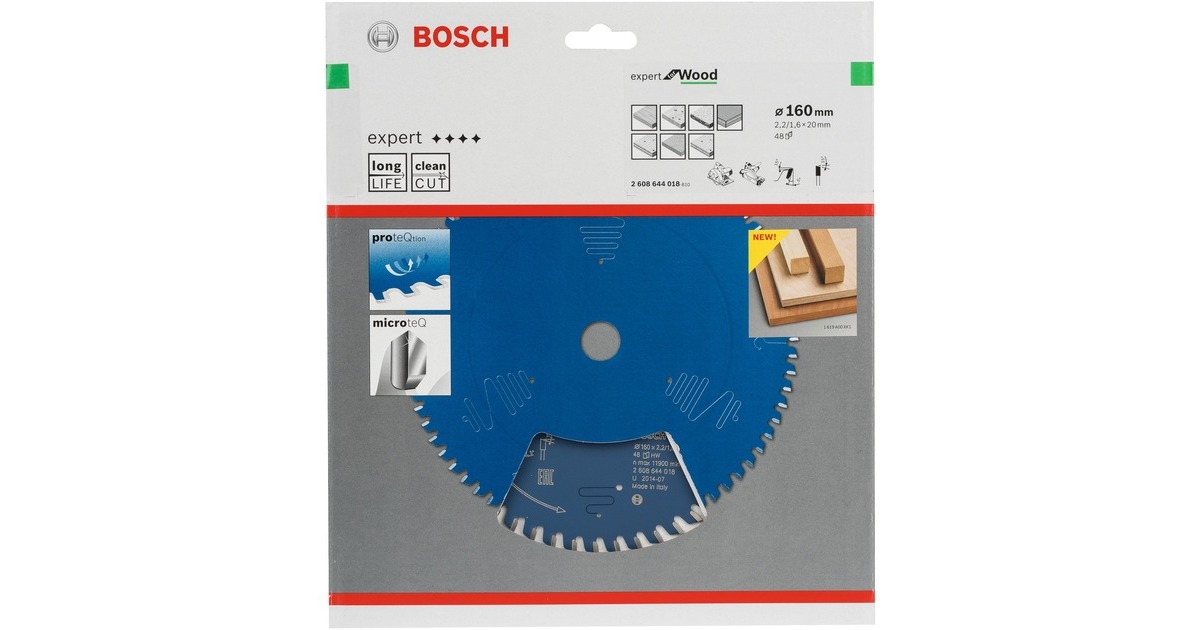 Bosch Kreissägeblatt Expert for Wood, Ø 160mm, 48Z(Bohrung 20mm, für Handkreissägen)