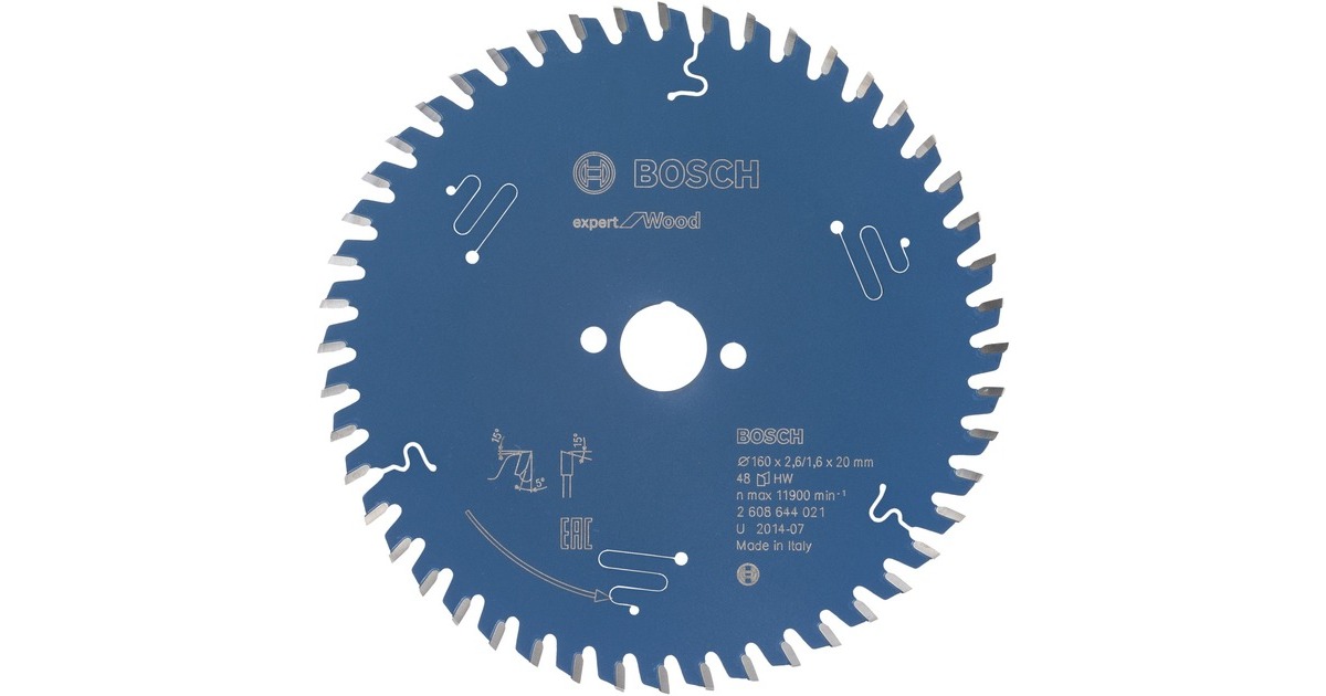 Bosch Kreissägeblatt Expert for Wood, Ø 160mm, 48Z(Bohrung 20mm, für Handkreissägen)