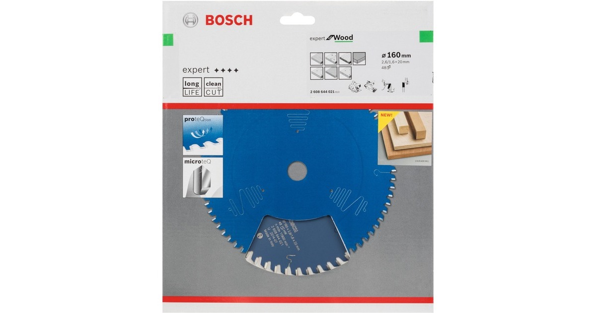 Bosch Kreissägeblatt Expert for Wood, Ø 160mm, 48Z(Bohrung 20mm, für Handkreissägen)