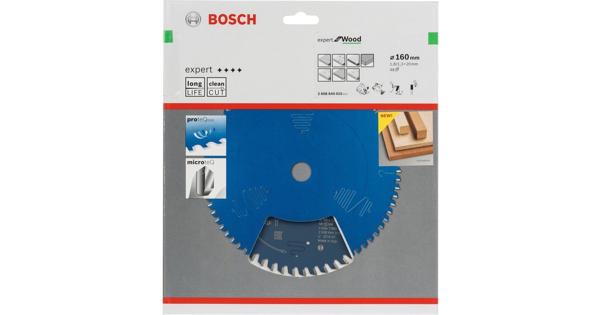 Bosch Kreissägeblatt Expert for Wood, Ø 160mm, 48Z(Bohrung 20mm, für Handkreissägen)