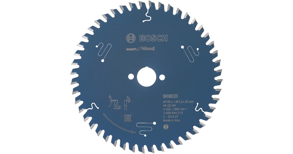 Bosch Kreissägeblatt Expert for Wood, Ø 160mm, 48Z(Bohrung 20mm, für Handkreissägen)