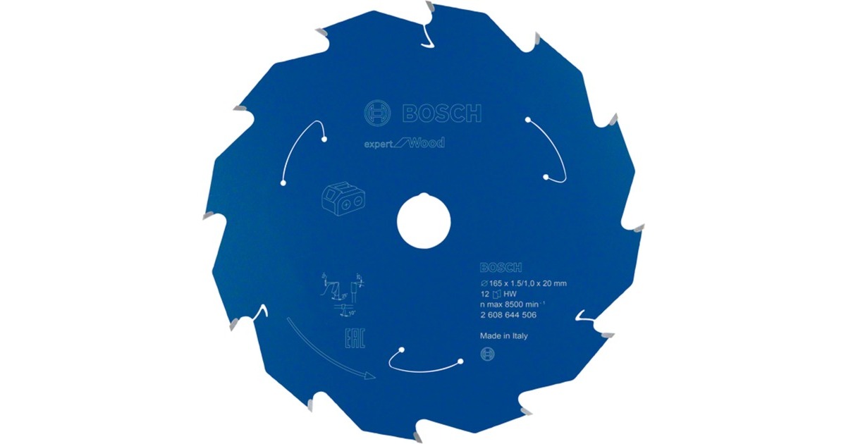 Bosch Kreissägeblatt Expert for Wood, Ø 165mm, 12Z(Bohrung 20mm, für Akku-Handkreissägen)
