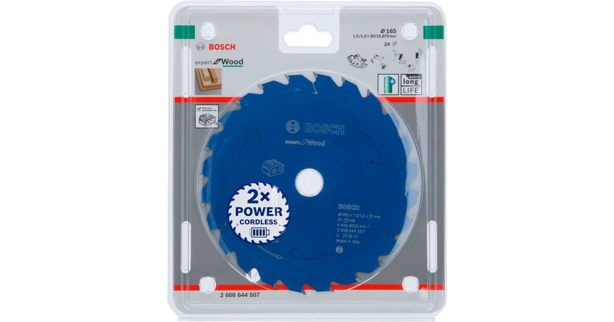 Bosch Kreissägeblatt Expert for Wood, Ø 165mm, 24Z(Bohrung 20mm, für Akku-Handkreissägen)