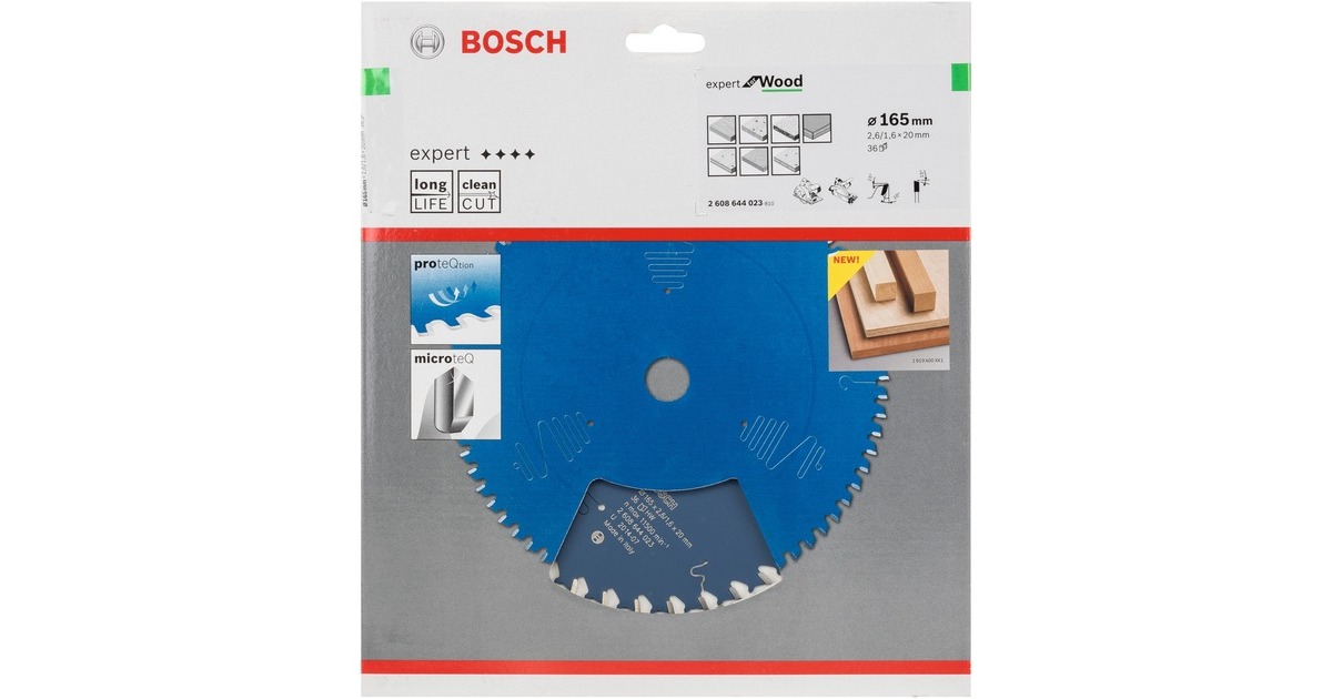 Bosch Kreissägeblatt Expert for Wood, Ø 165mm, 36Z(Bohrung 20mm, für Handkreissägen)