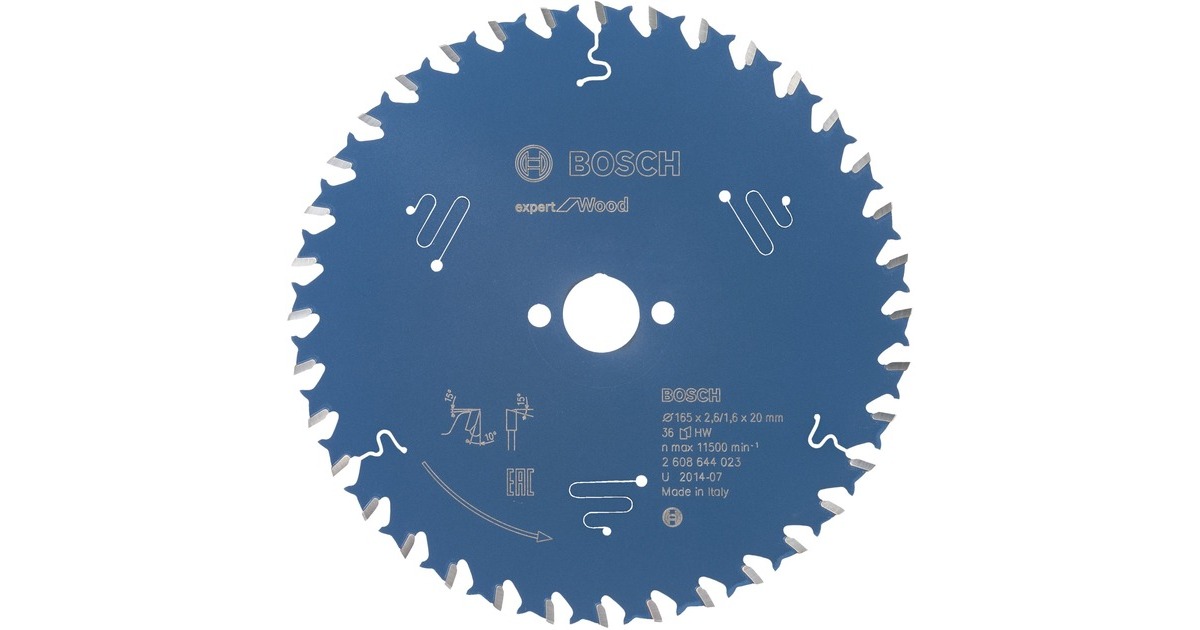 Bosch Kreissägeblatt Expert for Wood, Ø 165mm, 36Z(Bohrung 20mm, für Handkreissägen)