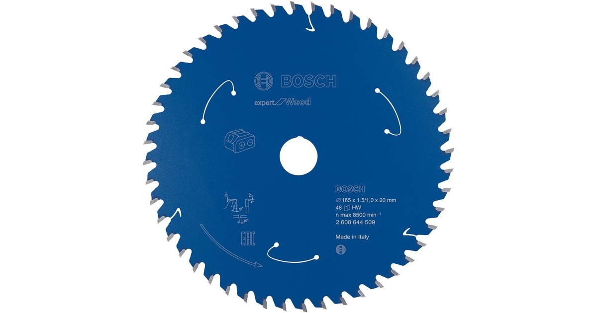 Bosch Kreissägeblatt Expert for Wood, Ø 165mm, 48Z(Bohrung 20mm, für Akku-Handkreissägen)