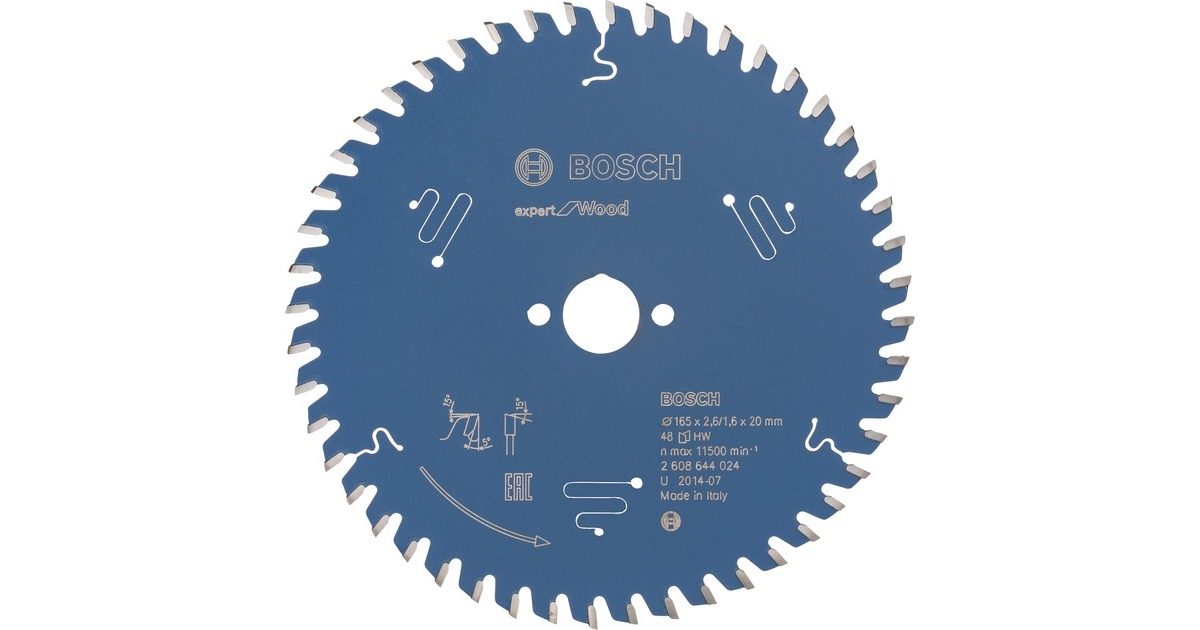 Bosch Kreissägeblatt Expert for Wood, Ø 165mm, 48Z(Bohrung 20mm, für Handkreissägen)