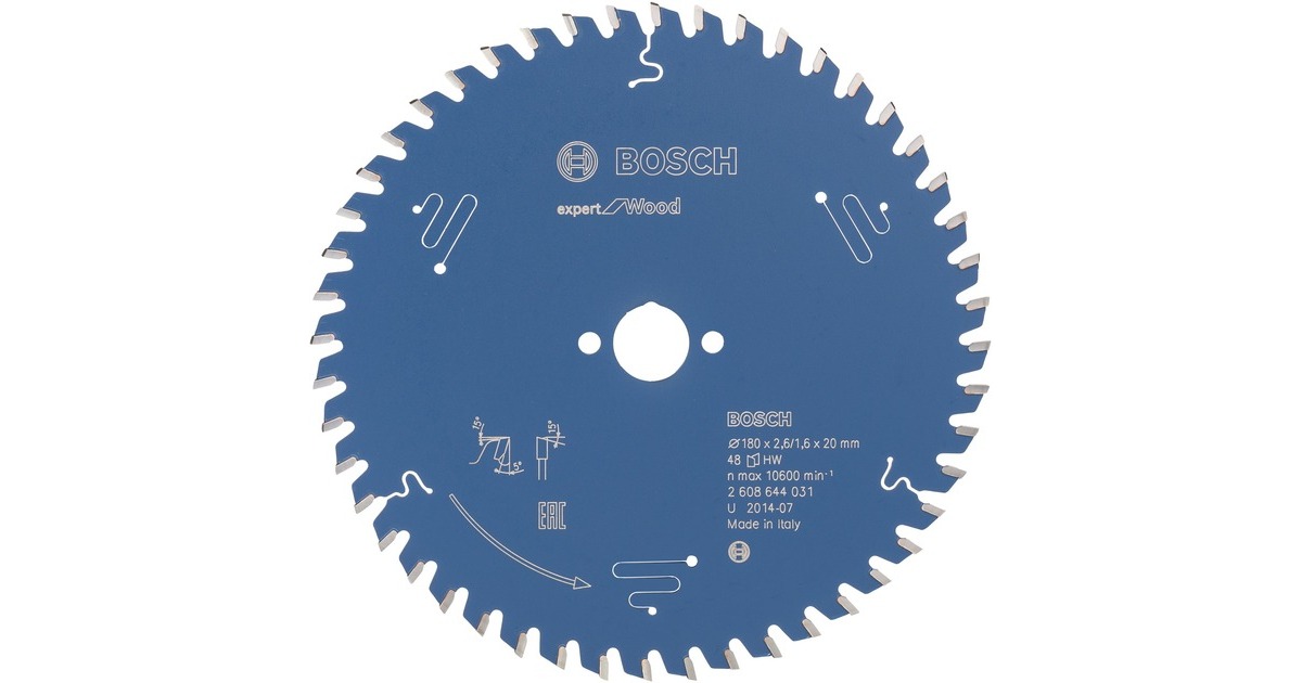 Bosch Kreissägeblatt Expert for Wood, Ø 180mm, 48Z(Bohrung 20mm, für Handkreissägen)