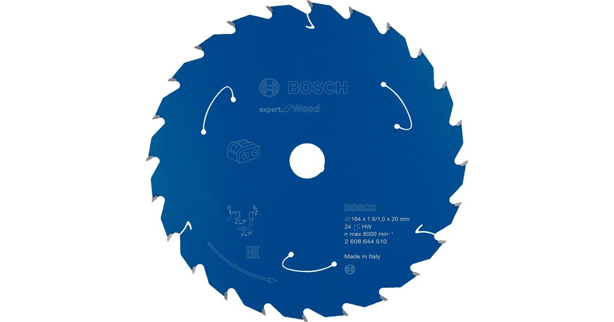 Bosch Kreissägeblatt Expert for Wood, Ø 184mm, 24Z(Bohrung 20mm, für Akku-Handkreissägen)