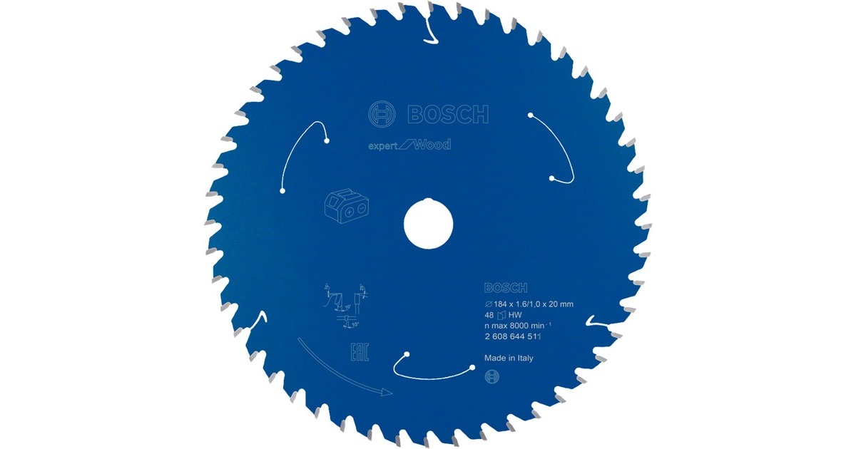 Bosch Kreissägeblatt Expert for Wood, Ø 184mm, 48Z(Bohrung 20mm, für Akku-Handkreissägen)
