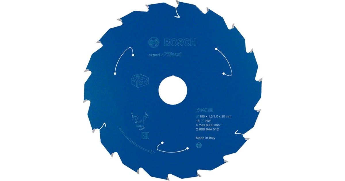 Bosch Kreissägeblatt Expert for Wood, Ø 190mm, 18Z(Bohrung 30mm, für Akku-Handkreissägen)