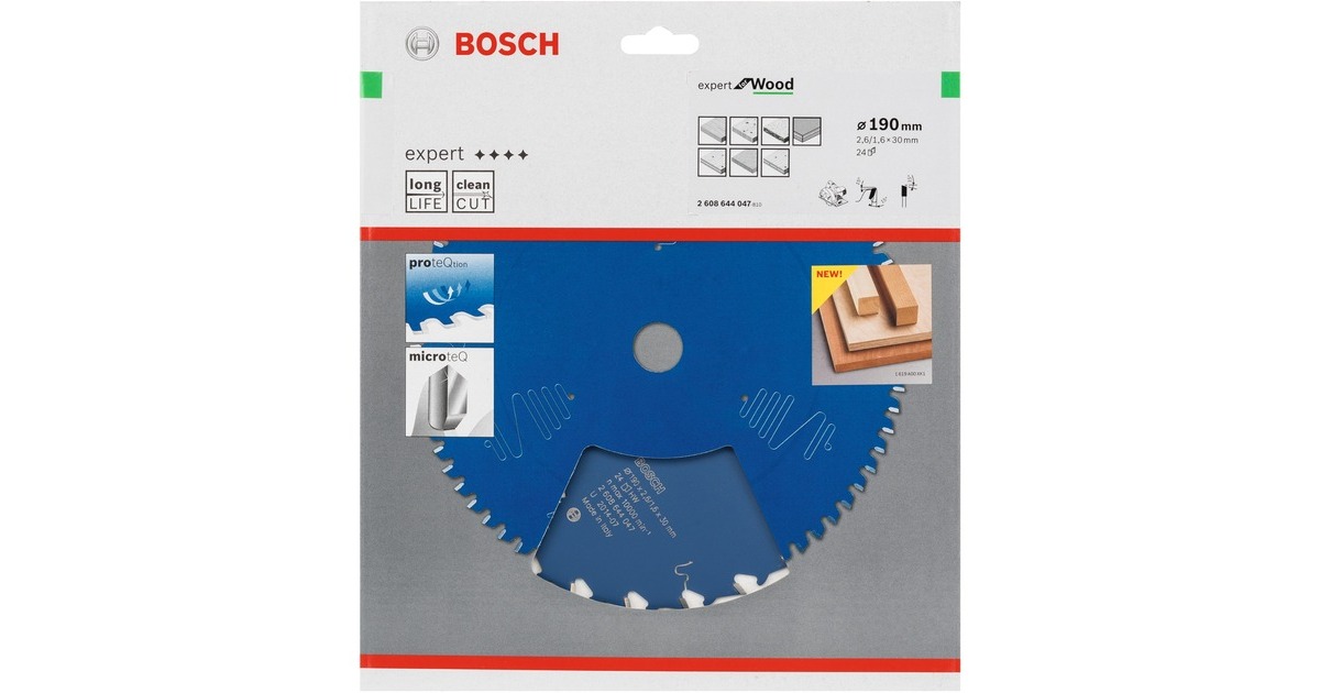 Bosch Kreissägeblatt Expert for Wood, Ø 190mm, 24Z(Bohrung 20mm, für Handkreissägen)
