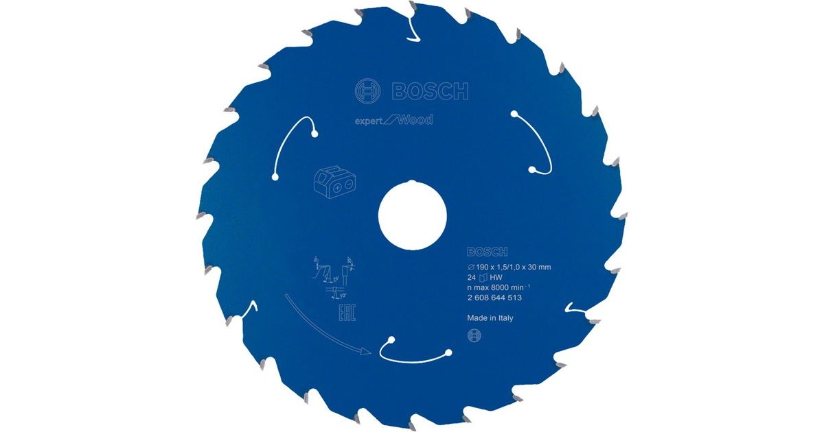 Bosch Kreissägeblatt Expert for Wood, Ø 190mm, 24Z(Bohrung 30mm, für Akku-Handkreissägen)