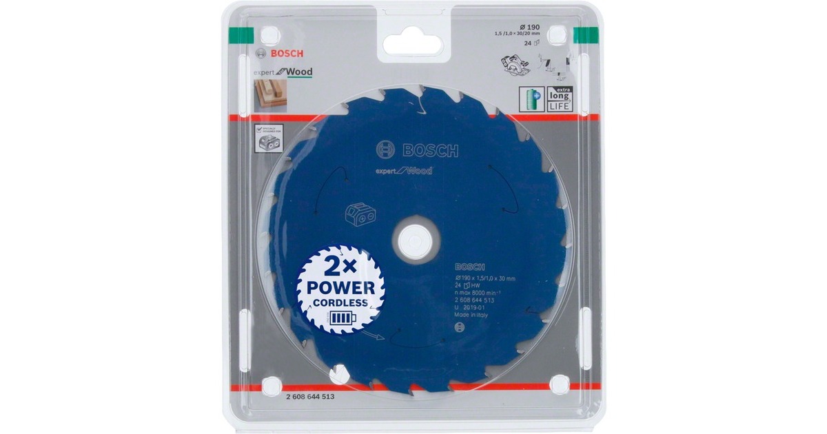 Bosch Kreissägeblatt Expert for Wood, Ø 190mm, 24Z(Bohrung 30mm, für Akku-Handkreissägen)