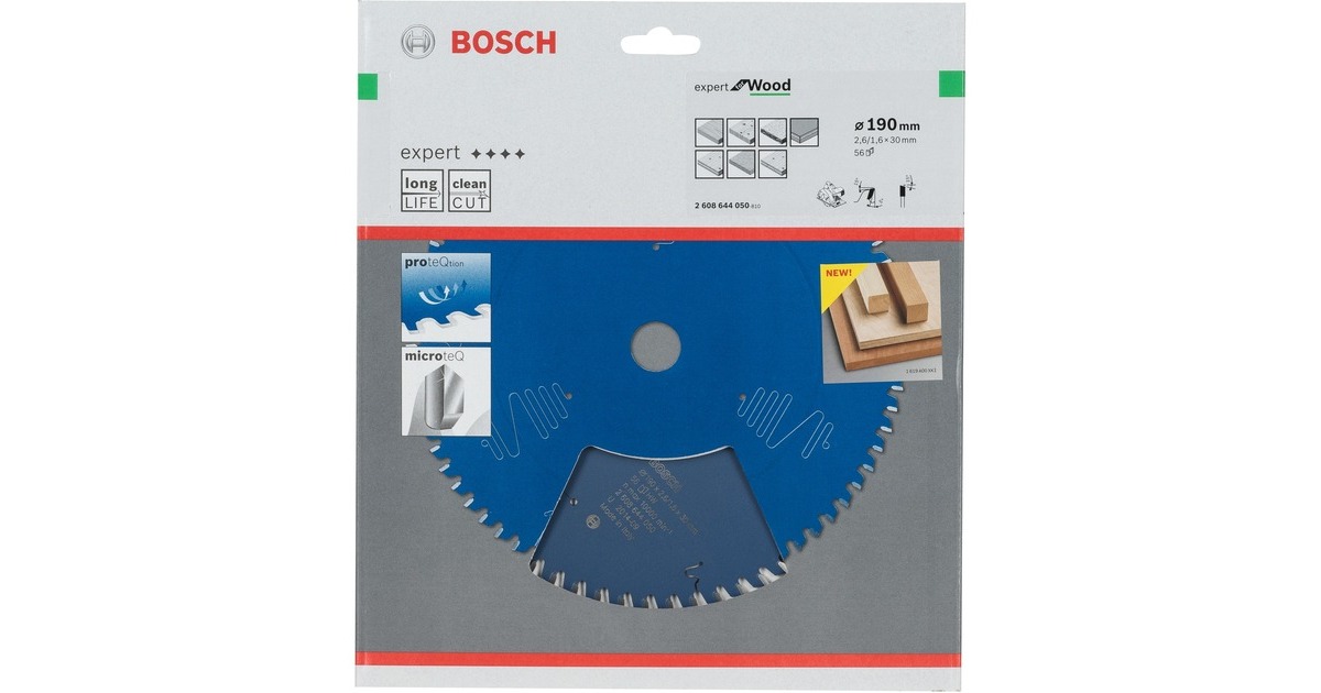 Bosch Kreissägeblatt Expert for Wood, Ø 190mm, 56Z(Bohrung 30mm, für Handkreissägen)