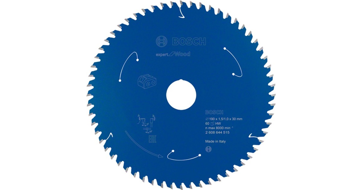 Bosch Kreissägeblatt Expert for Wood, Ø 190mm, 60Z(Bohrung 30mm, für Akku-Handkreissägen)