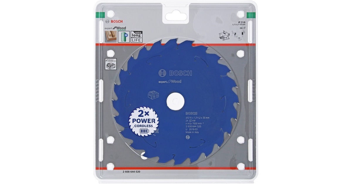 Bosch Kreissägeblatt Expert for Wood, Ø 216mm, 24Z(Bohrung 30mm, für Akku-Tischkreissägen)