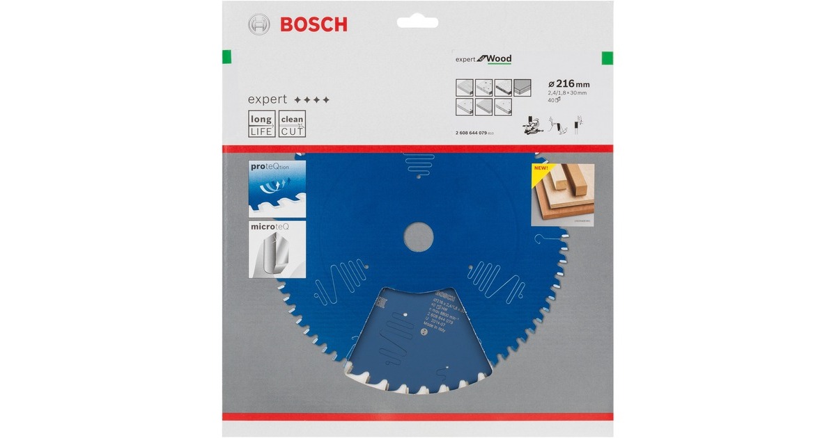 Bosch Kreissägeblatt Expert for Wood, Ø 216mm, 40Z(Bohrung 30mm, für Kapp- & Gehrungssägen)