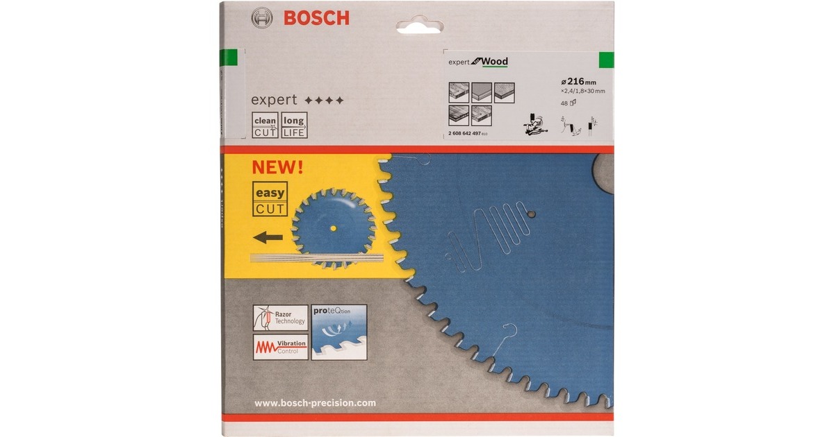 Bosch Kreissägeblatt Expert for Wood, Ø 216mm, 48Z(Bohrung 30mm, für Kapp- & Gehrungssägen)