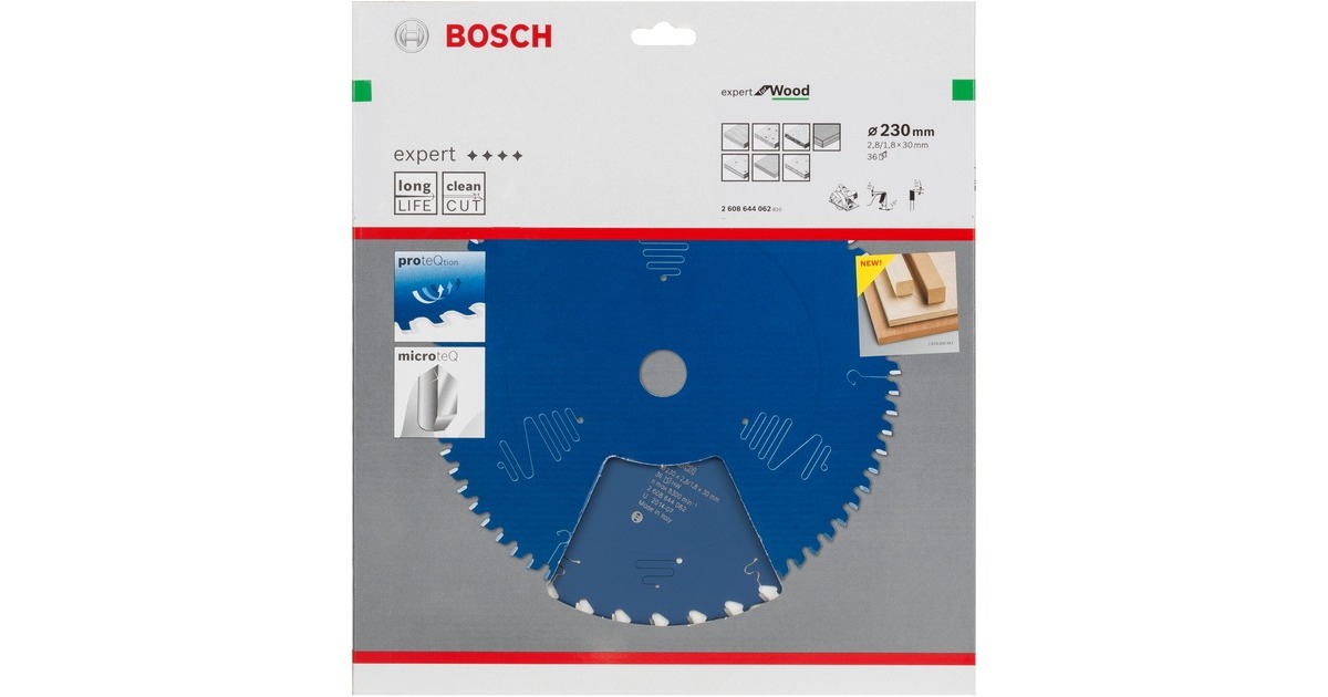 Bosch Kreissägeblatt Expert for Wood, Ø 230mm, 36Z(Bohrung 30mm, für Handkreissägen)