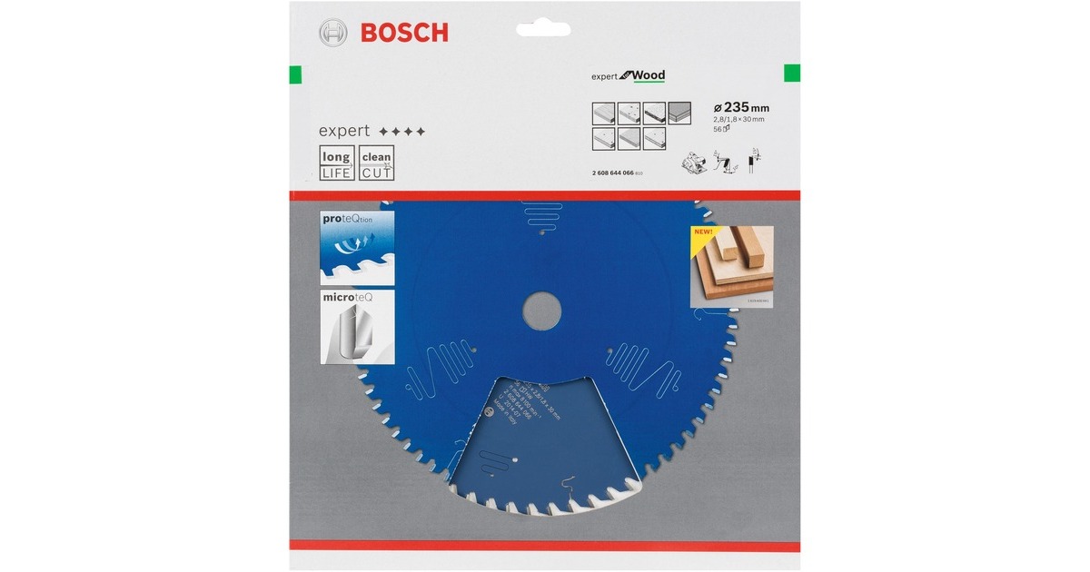 Bosch Kreissägeblatt Expert for Wood, Ø 235mm, 56Z(Bohrung 30mm, für Handkreissägen)