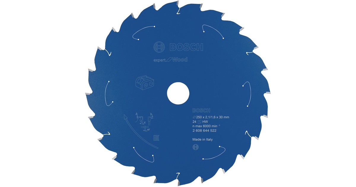 Bosch Kreissägeblatt Expert for Wood, Ø 250mm, 24Z(Bohrung 30mm, für Akku-Kappsägen)