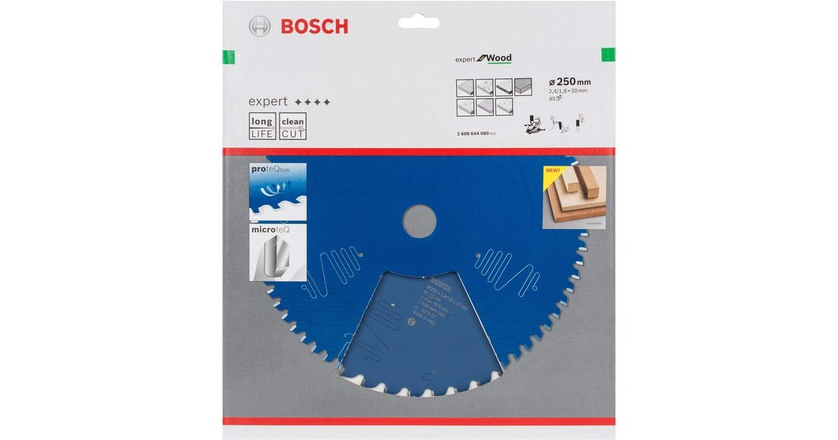 Bosch Kreissägeblatt Expert for Wood, Ø 250mm, 40Z(Bohrung 30mm, für Kapp- & Gehrungssägen)