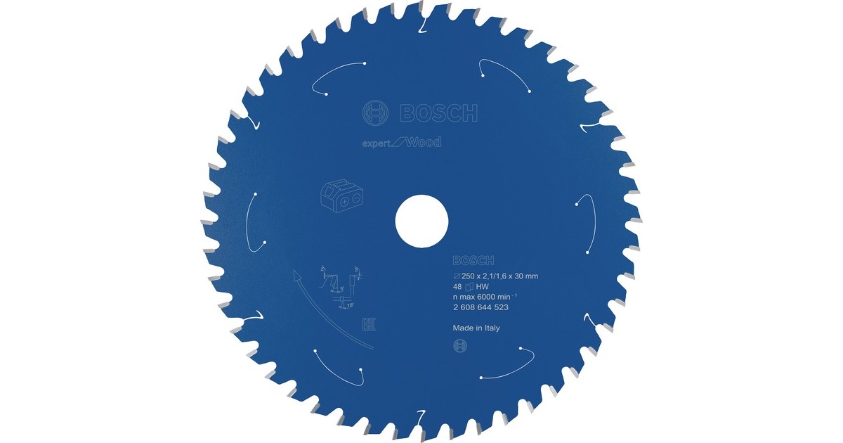 Bosch Kreissägeblatt Expert for Wood, Ø 250mm, 48Z(Bohrung 30mm, für Akku-Kappsägen)