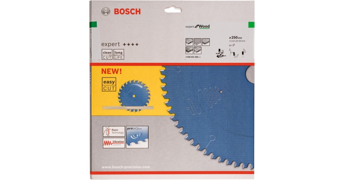 Bosch Kreissägeblatt Expert for Wood, Ø 250mm, 60Z(Bohrung 30mm, für Kapp- & Gehrungssägen)